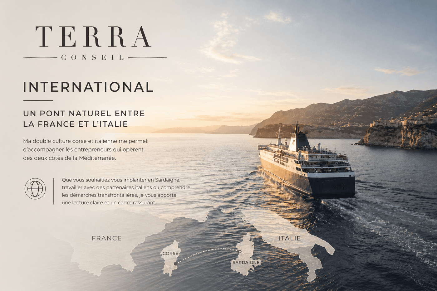 Vue méditerranéenne illustrant la connexion entre la Corse et l'Italie