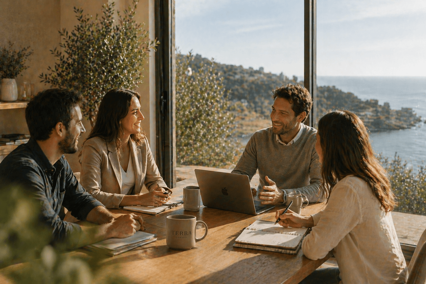 Bureau premium lumineux évoquant un accompagnement structuré et serein